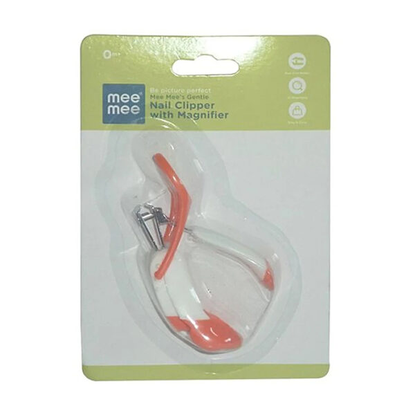 Mee Mee Gentle Nail Clipper with Magnifier (White/Orange, 1 pc) – Safe Precision Trimming