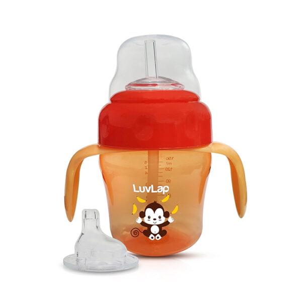 LuvLap Banana Time 150ml Anti Spill, Interchangeable Sipper / Sippy Cup with Soft Silicone Spout and Straw BPA Free, 6m+ (Orange)