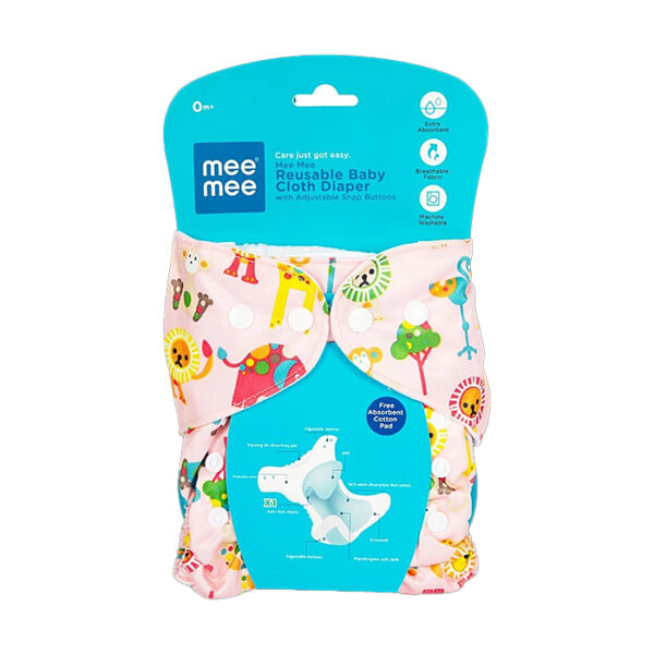 Mee Mee Reusable Baby Cloth Diaper With Adjustable Snap Buttons - Pink, 1 pc