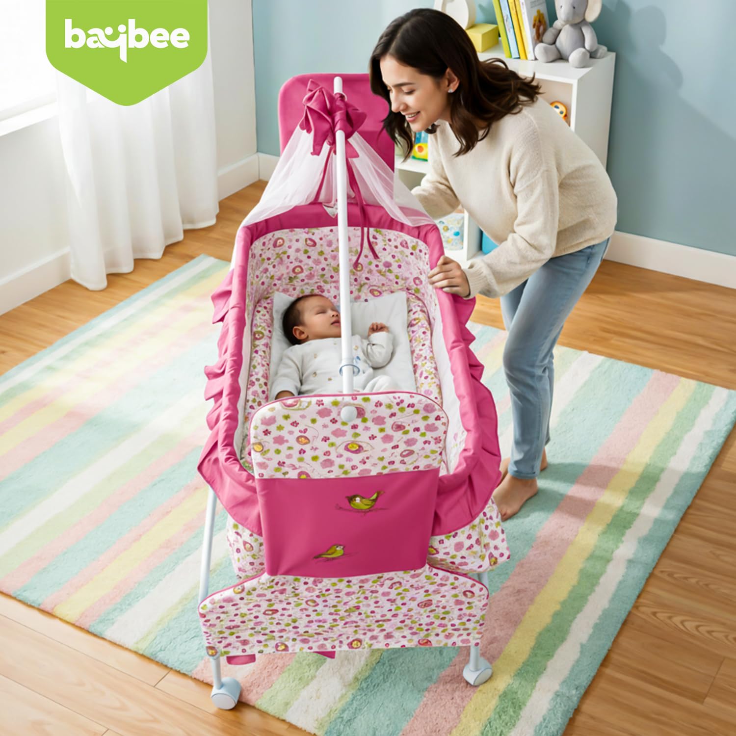 Baybee Baby Swing Cradle for Newborn Babies with Mosquito Net, Infant Jhula, Palna for Kids - Image 6