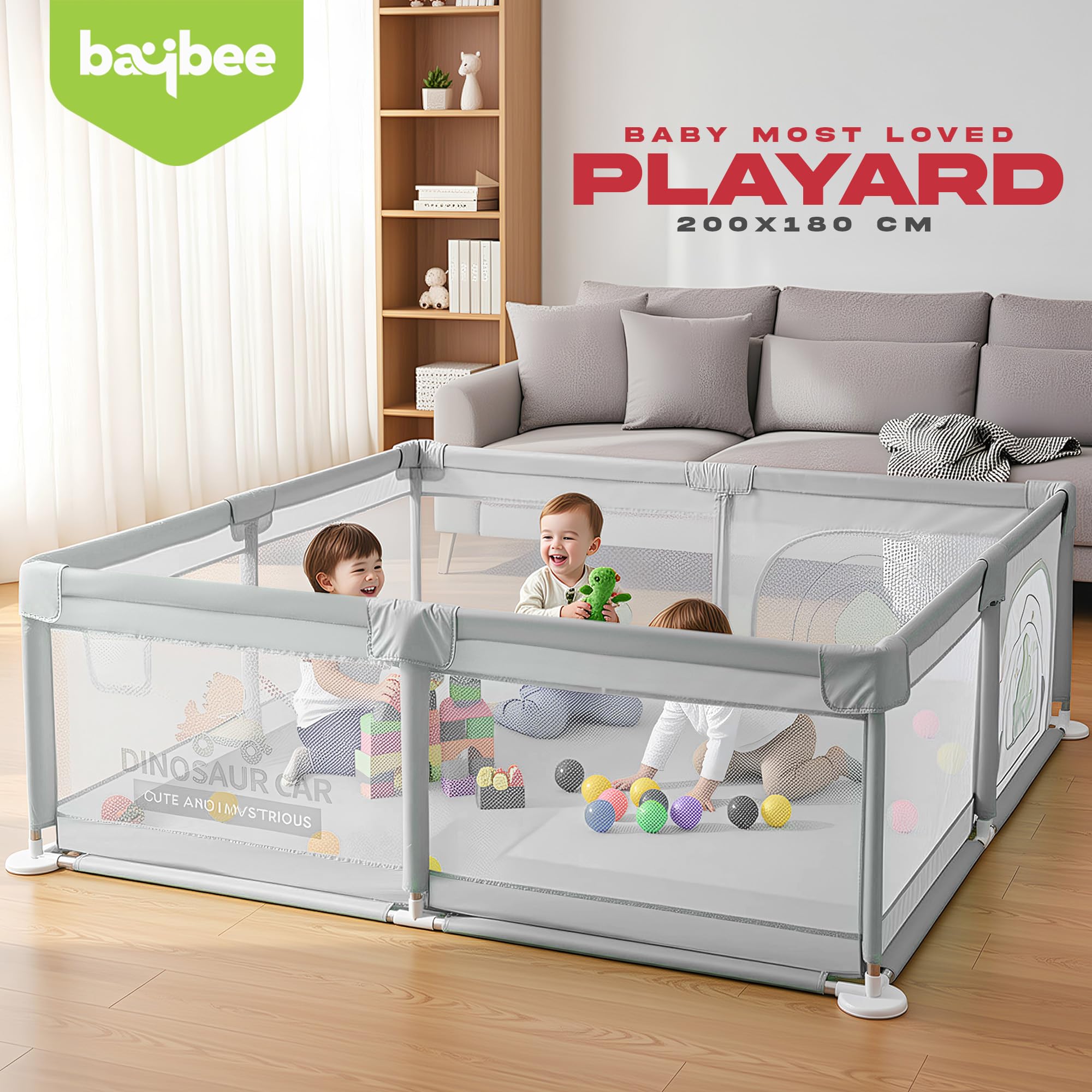 Baybee JoyHub Kids Playpen for Babies Baby Play Area Indoor Setup with Zipper Door (200 x 180 CM) - Image 3