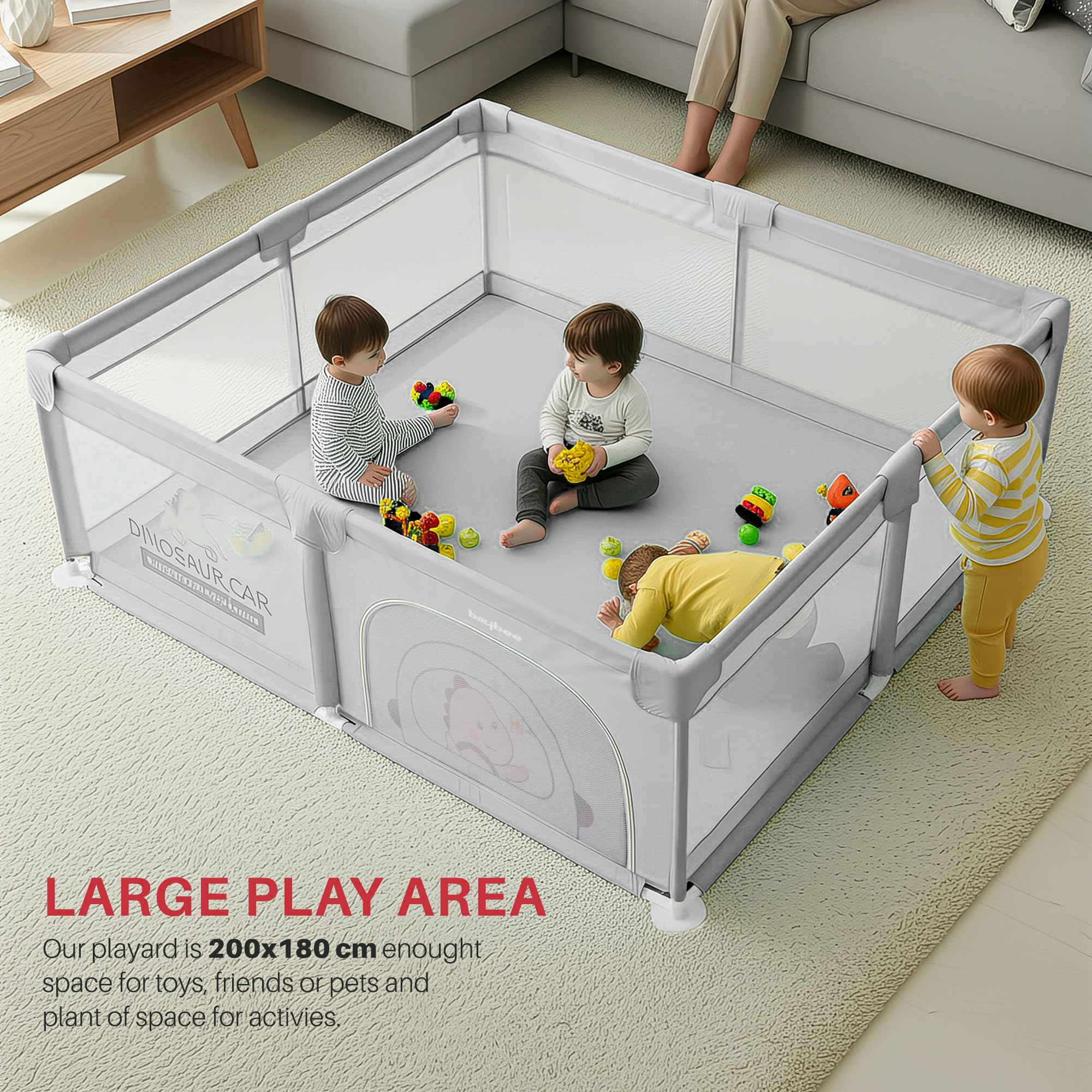 Baybee JoyHub Kids Playpen for Babies Baby Play Area Indoor Setup with Zipper Door (200 x 180 CM) - Image 7