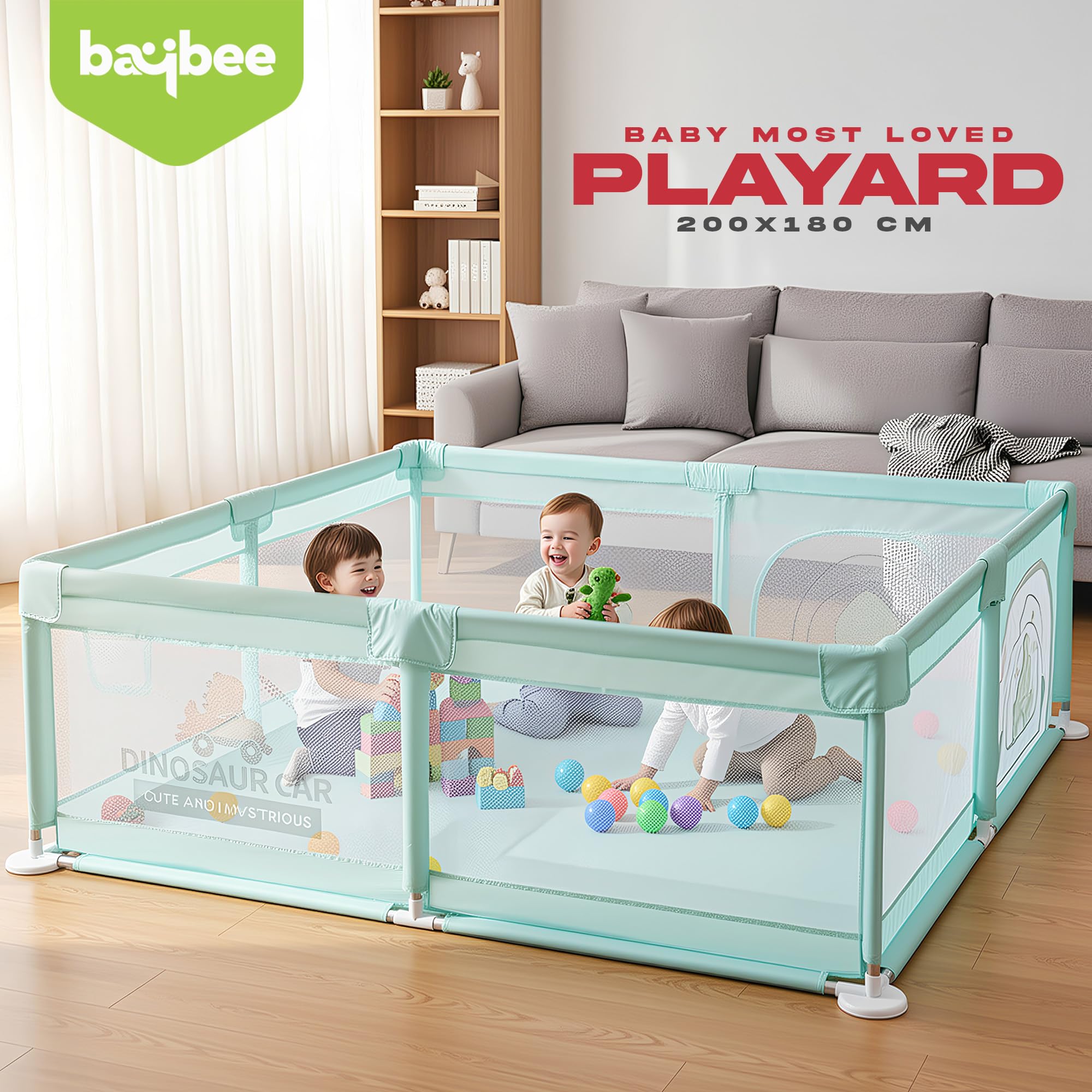 Baybee JoyHub Kids Playpen for Babies Baby Play Area Indoor Setup with Zipper Door (200 x 180 CM) - Image 9
