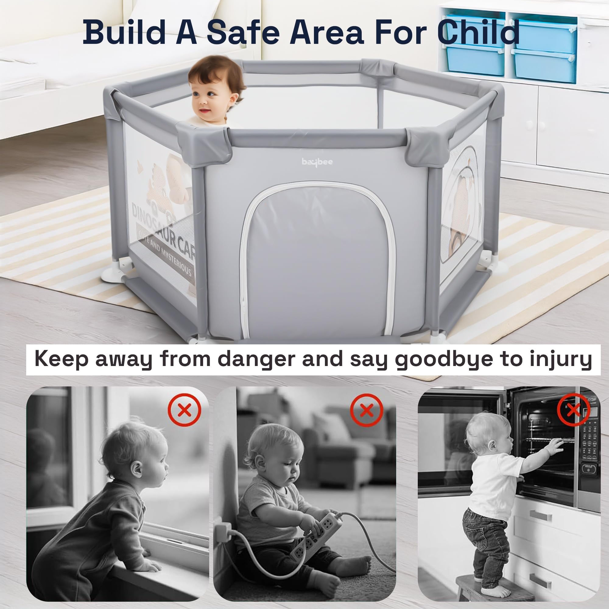 Baybee Neo Kids Playpen for Babies Baby Activity Playards with Zipper Lock - Image 5