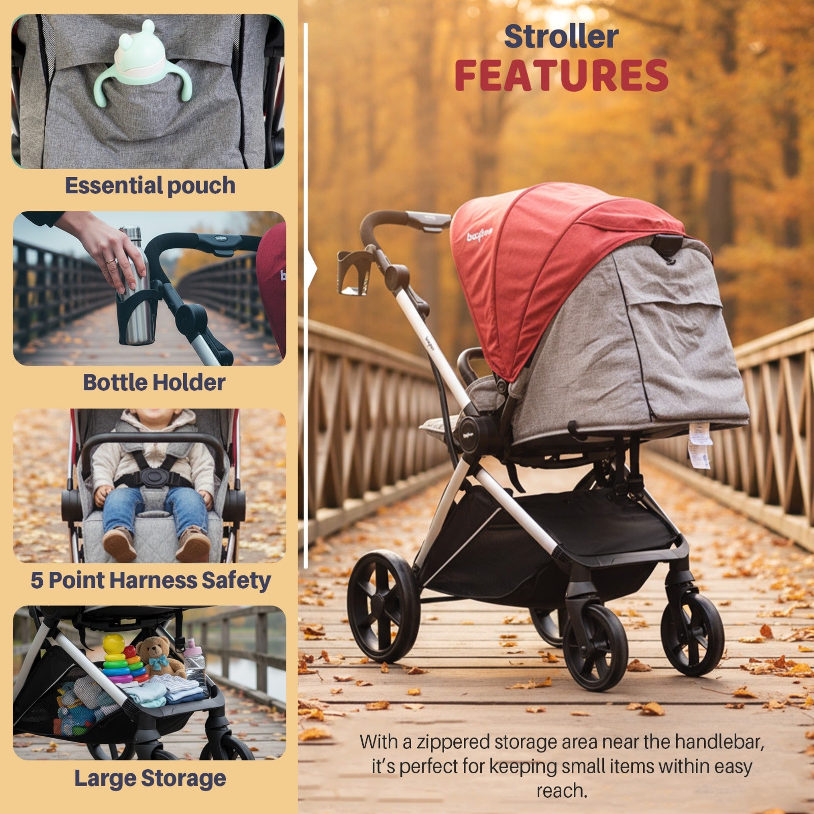 Baybee Infant Baby Pram Stroller for Babies with 3-Position Adjustable - Image 8