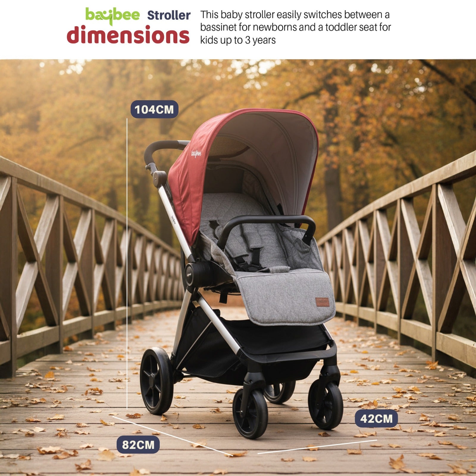 Baybee Infant Baby Pram Stroller for Babies with 3-Position Adjustable - Image 9