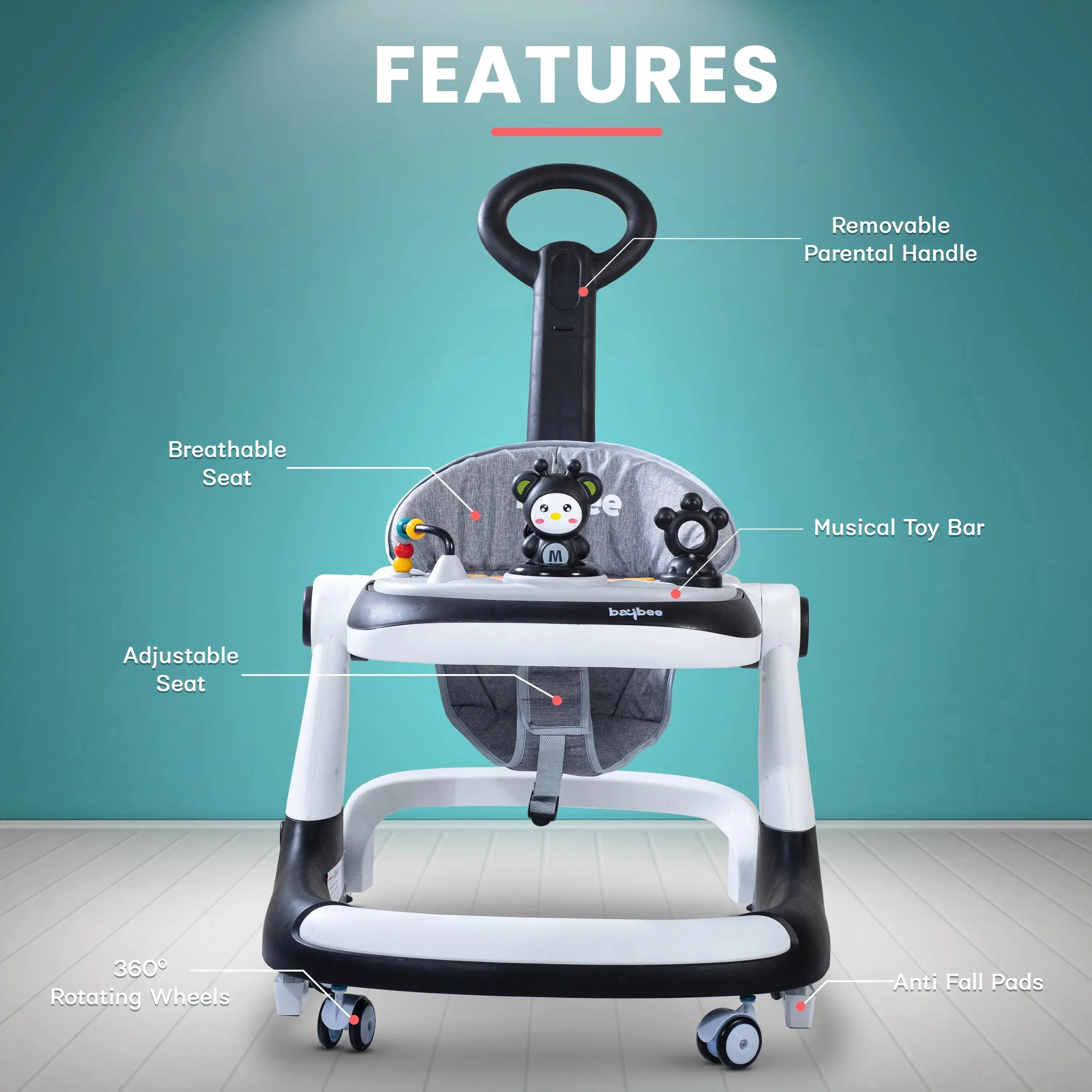 Baybee 2 IN 1 Baby Walker for Kids Round Kids Walker with Parental Push Handle - Image 5
