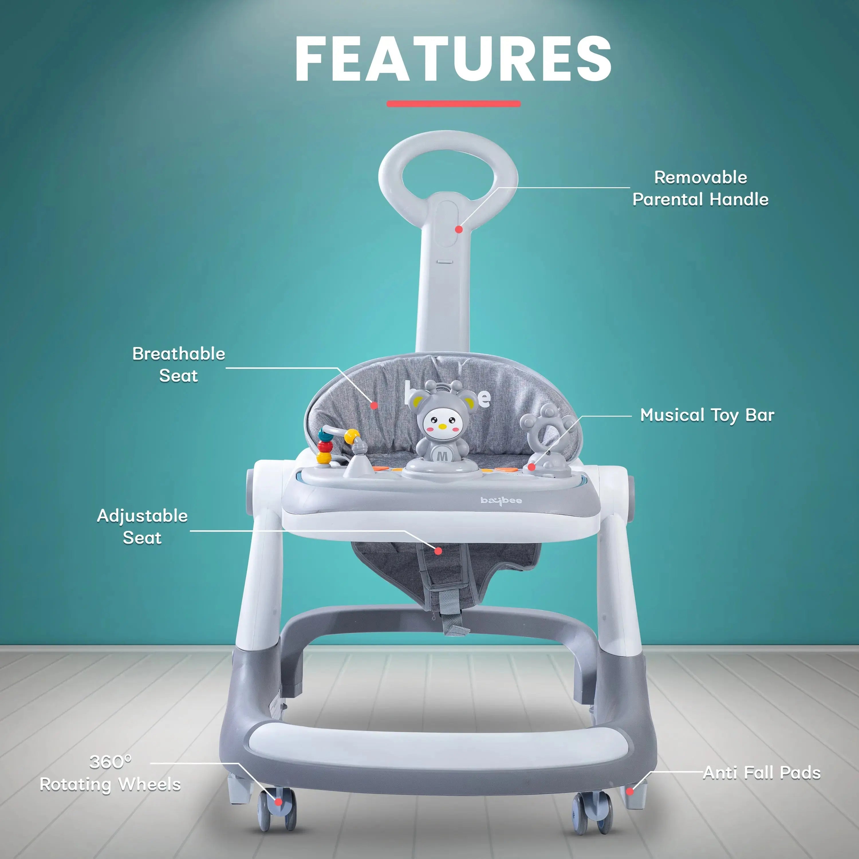 Baybee 2 IN 1 Baby Walker for Kids Round Kids Walker with Parental Push Handle - Image 12