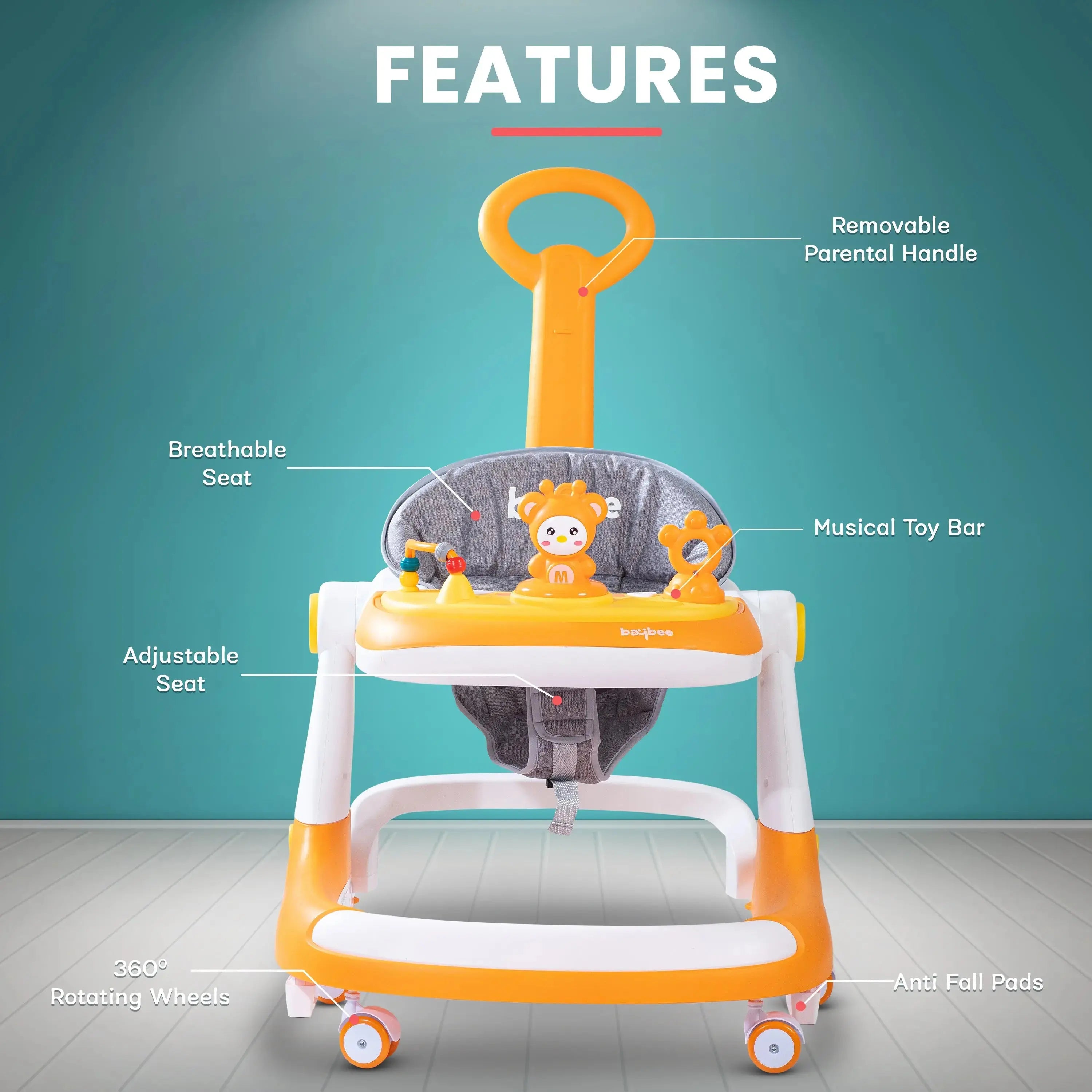 Baybee 2 IN 1 Baby Walker for Kids Round Kids Walker with Parental Push Handle - Image 20