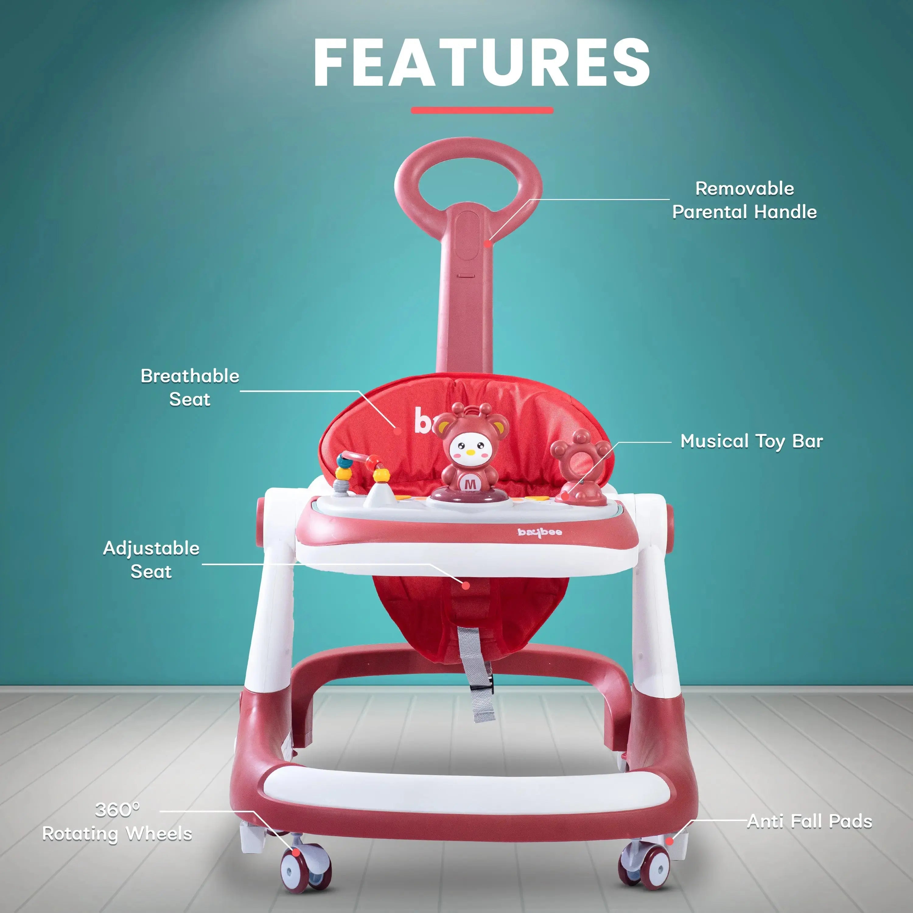 Baybee 2 IN 1 Baby Walker for Kids Round Kids Walker with Parental Push Handle - Image 28