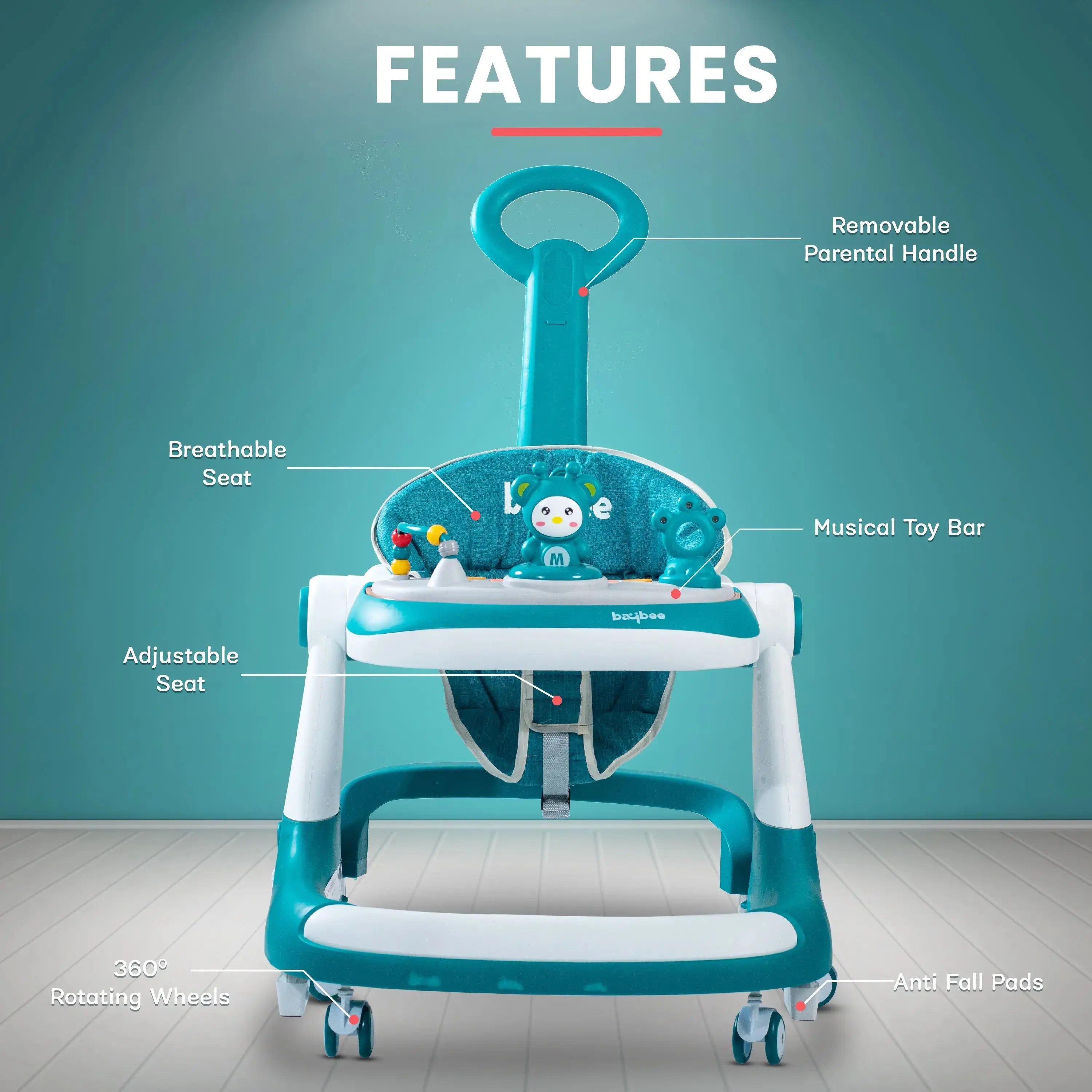 Baybee 2 IN 1 Baby Walker for Kids Round Kids Walker with Parental Push Handle - Image 36