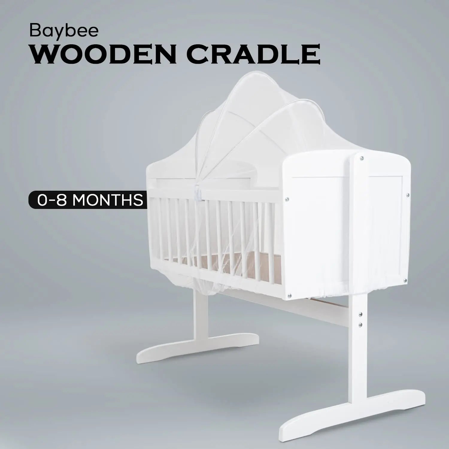 BAYBEE Lucenta Cradle for Baby with Adjustable Height, Baby Cot, Mosquito Net & Mattress - Image 2