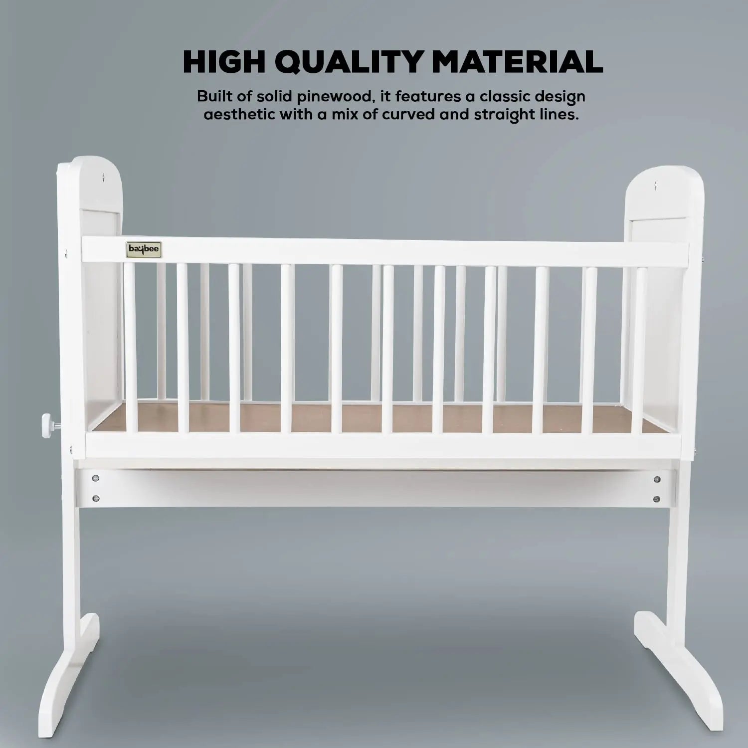 BAYBEE Lucenta Cradle for Baby with Adjustable Height, Baby Cot, Mosquito Net & Mattress - Image 3