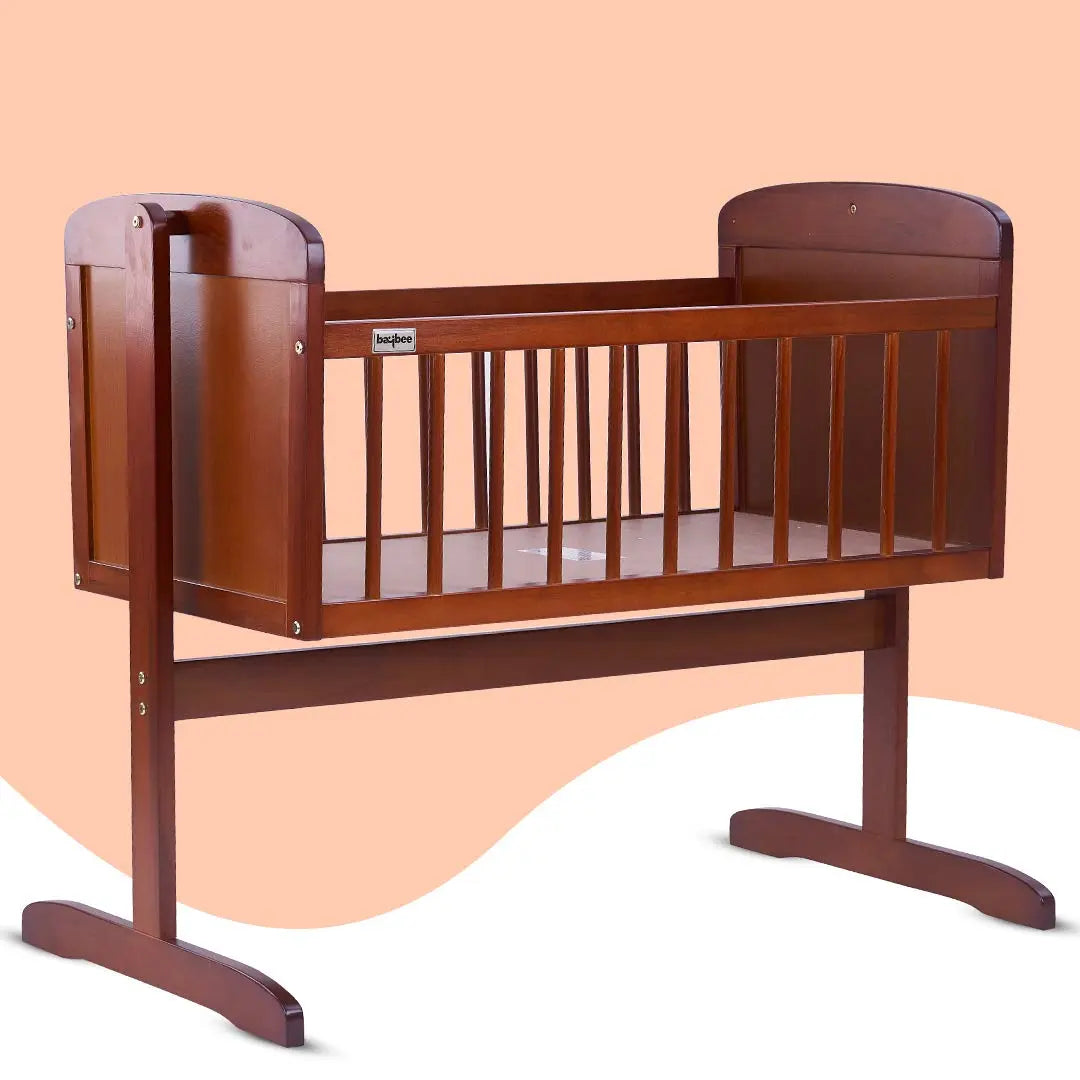 BAYBEE Lucenta Cradle for Baby with Adjustable Height, Baby Cot, Mosquito Net & Mattress - Image 5