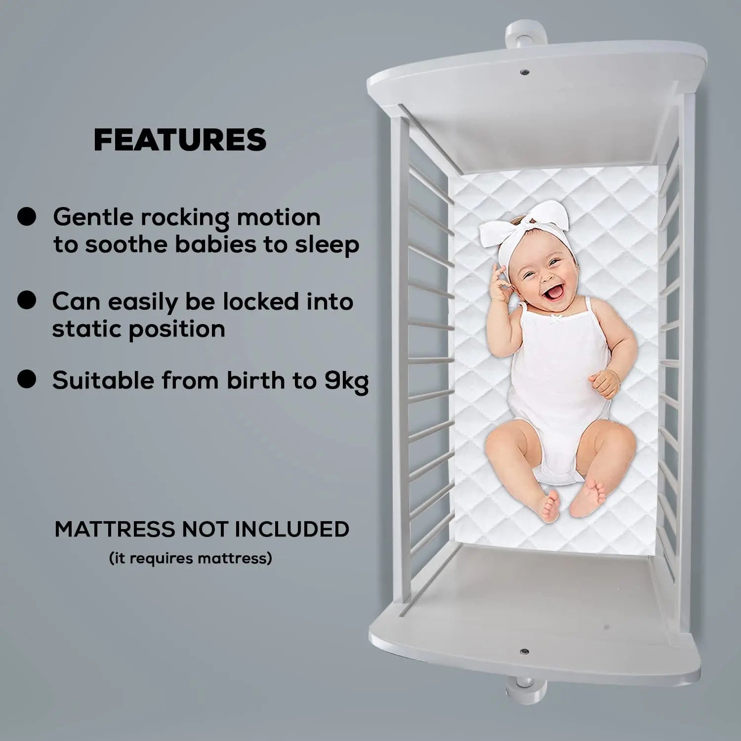BAYBEE Lucenta Cradle for Baby with Adjustable Height, Baby Cot, Mosquito Net & Mattress - Image 7