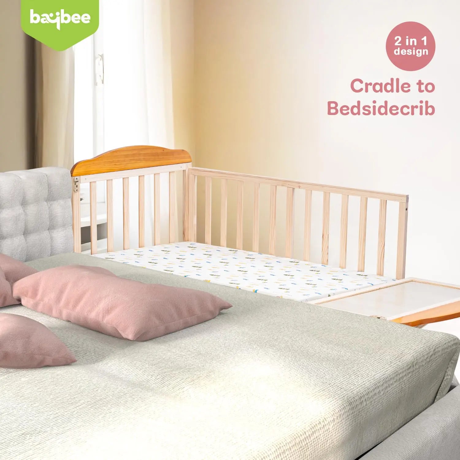 Baybee Crolla 3 in 1 Wooden Cradle for New Born Baby - Image 3