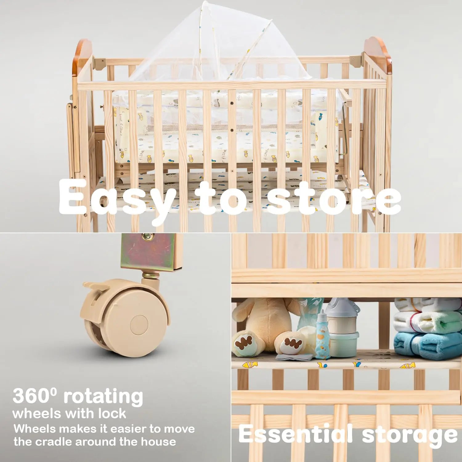 Baybee Crolla 3 in 1 Wooden Cradle for New Born Baby - Image 6
