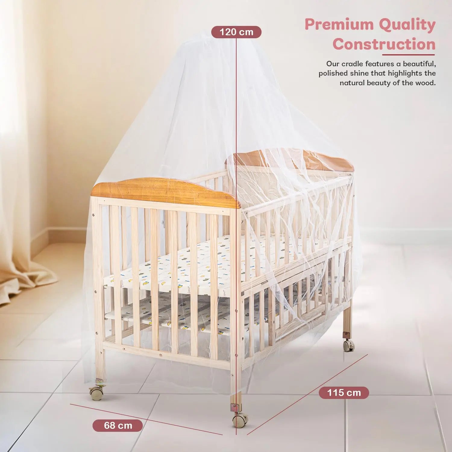 Baybee Crolla 3 in 1 Wooden Cradle for New Born Baby - Image 8